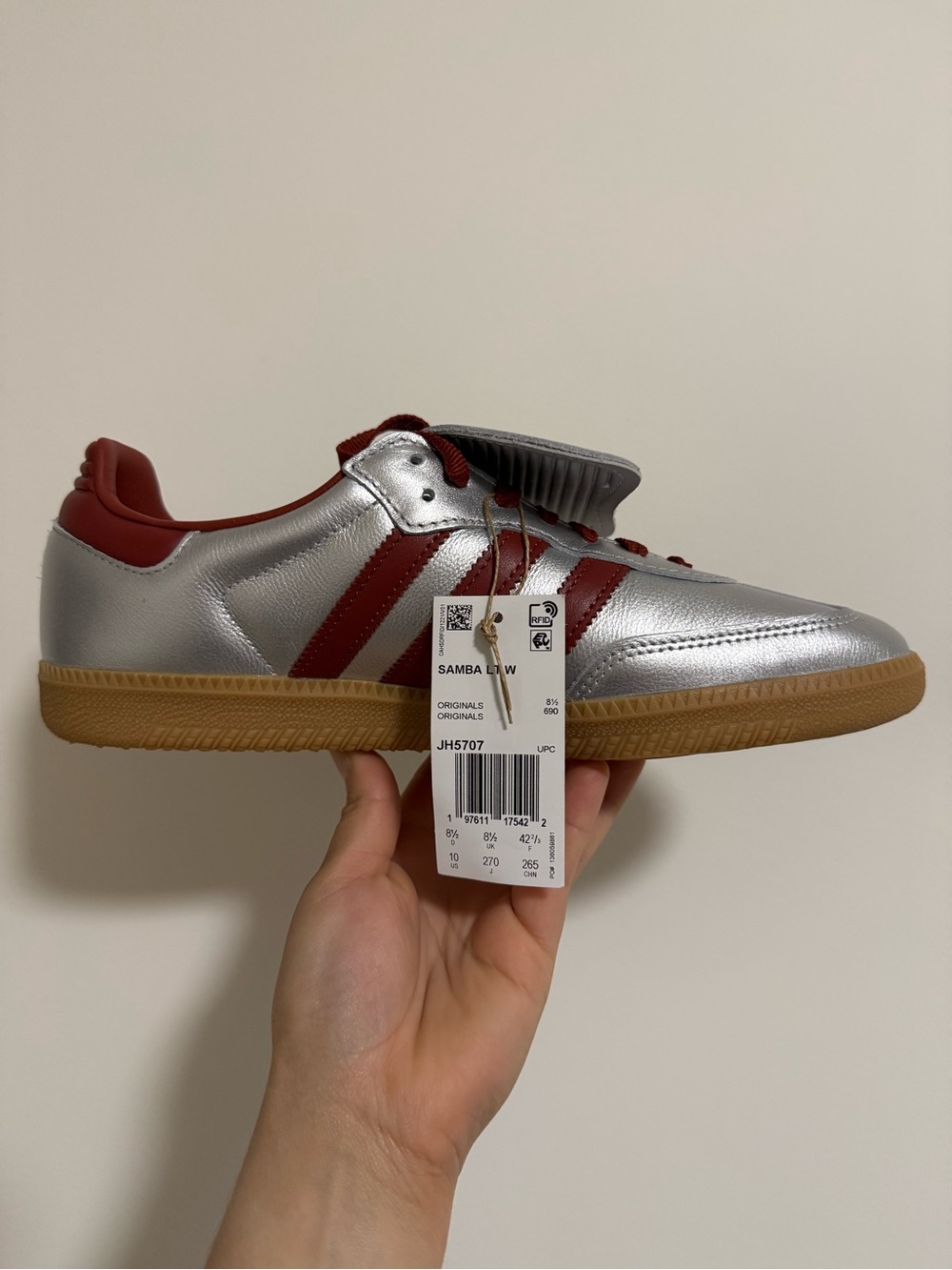adidas Samba Sneaker — Silver with Maroon Accents size 10 - Picture 2 of 4